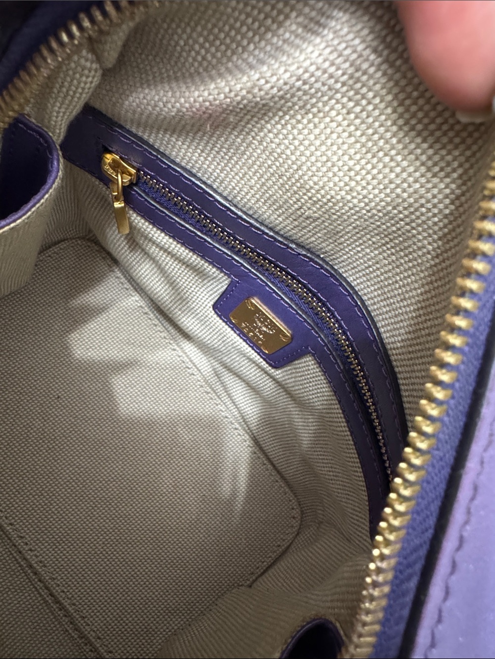 MCM Purple Leather Top-Handle Satchel with Gold Hardware - Picture 7 of 16